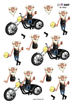  3D Sjov ældre mand med motorcykel